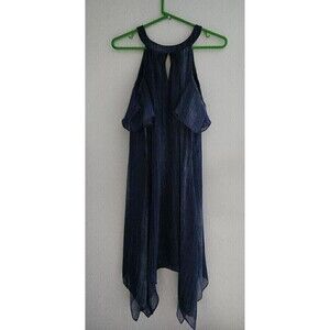 Chico’s 2 Indigo Cold-Shoulder Hanky Handkerchief Hem Dress $129 New